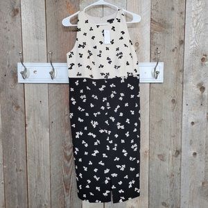 Ann Taylor Color Block Cream and Black Front Slit Sleeveless Dress